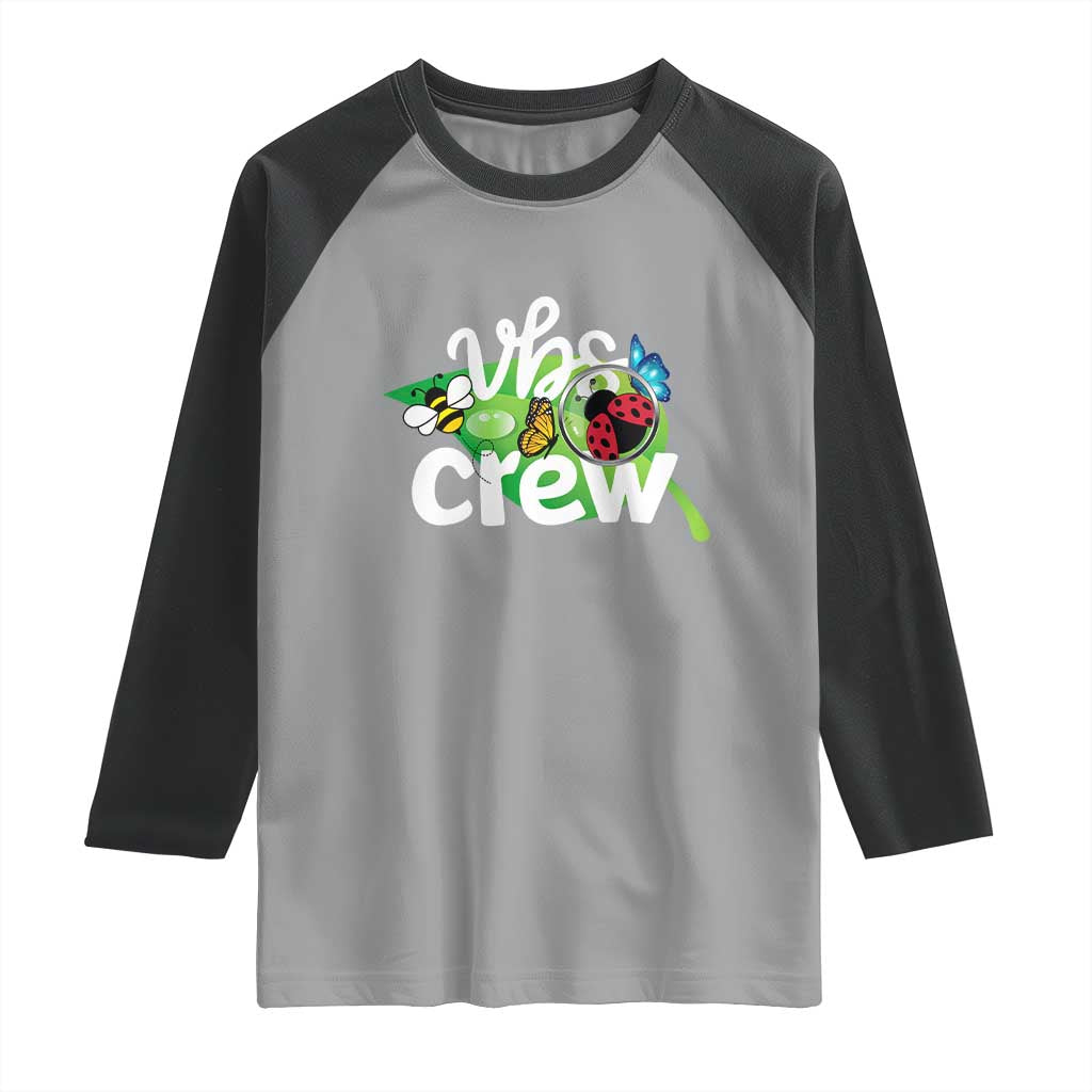 VBS Crew 2025 Raglan Shirt Magnified Smallest Insects Adventure Vacation Bible School Squad TS02 Sport Gray Black Print Your Wear