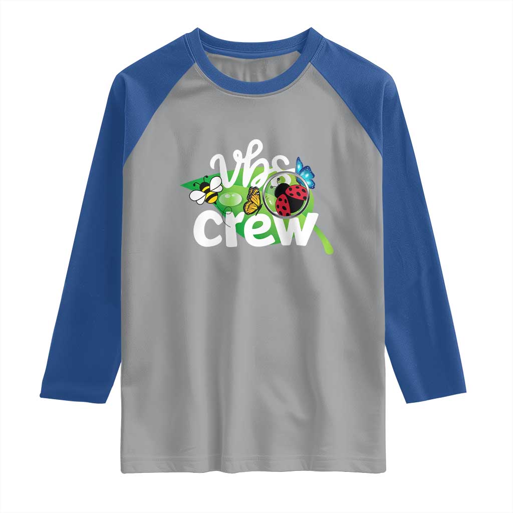 VBS Crew 2025 Raglan Shirt Magnified Smallest Insects Adventure Vacation Bible School Squad TS02 Sport Gray Royal Print Your Wear