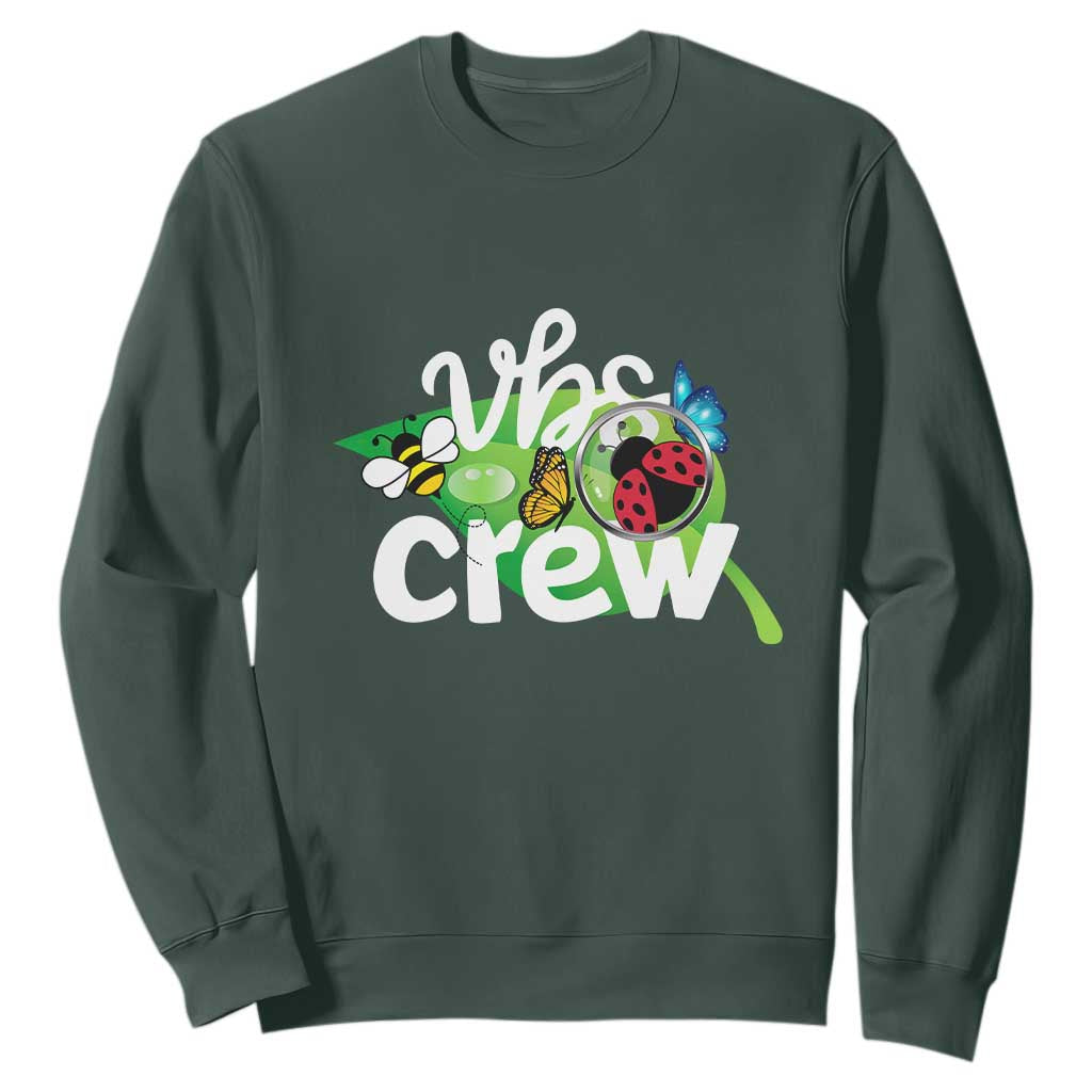 VBS Crew 2025 Sweatshirt Magnified Smallest Insects Adventure Vacation Bible School Squad TS02 Dark Forest Green Print Your Wear