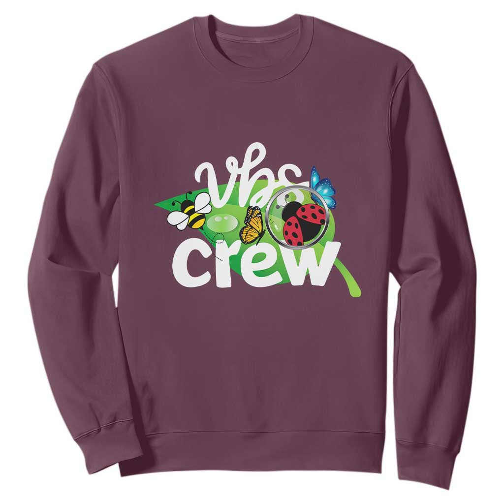 VBS Crew 2025 Sweatshirt Magnified Smallest Insects Adventure Vacation Bible School Squad TS02 Maroon Print Your Wear