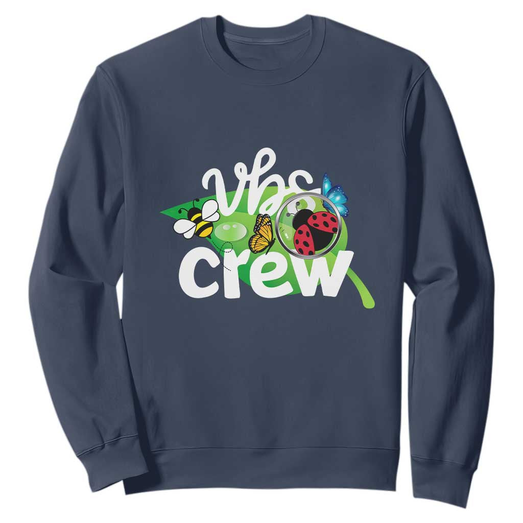 VBS Crew 2025 Sweatshirt Magnified Smallest Insects Adventure Vacation Bible School Squad TS02 Navy Print Your Wear