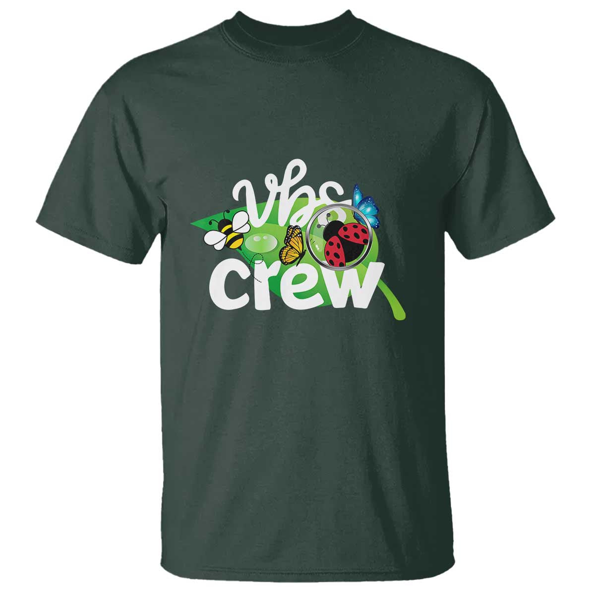 VBS Crew 2025 T Shirt Magnified Smallest Insects Adventure Vacation Bible School Squad TS02 Dark Forest Green Print Your Wear