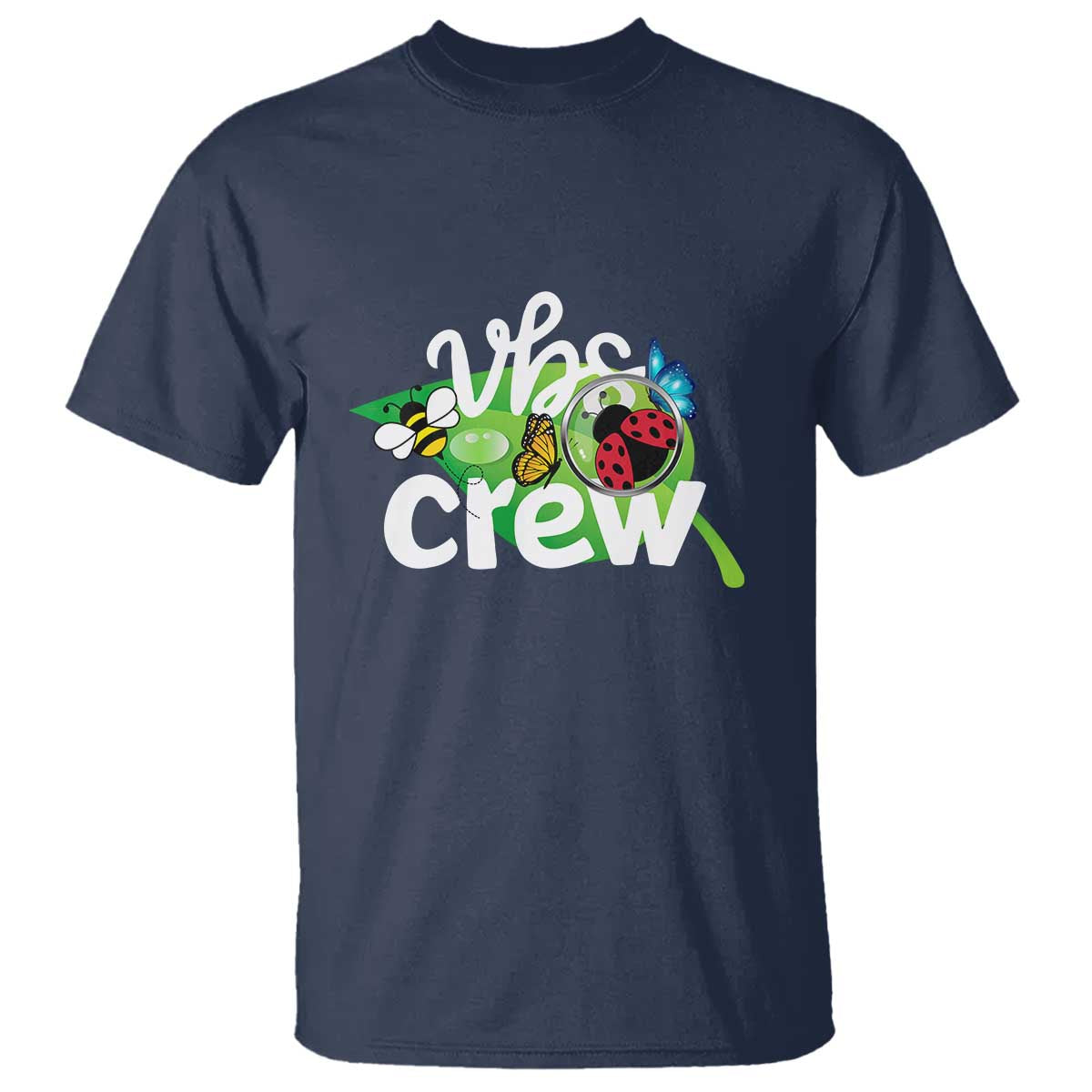 VBS Crew 2025 T Shirt Magnified Smallest Insects Adventure Vacation Bible School Squad TS02 Navy Print Your Wear