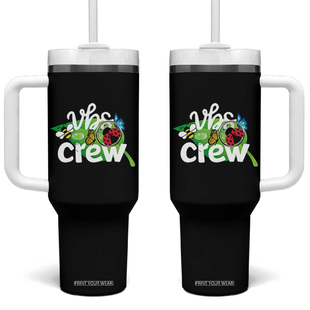 VBS Crew 2025 Tumbler With Handle Magnified Smallest Insects Adventure Vacation Bible School Squad TS02 One Size: 40 oz Black Print Your Wear
