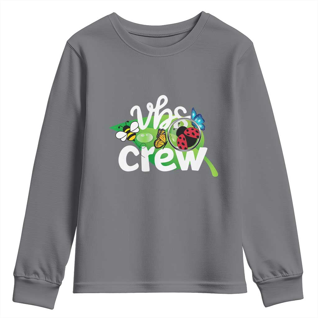 VBS Crew 2025 Youth Sweatshirt Magnified Smallest Insects Adventure Vacation Bible School Squad TS02 Charcoal Print Your Wear