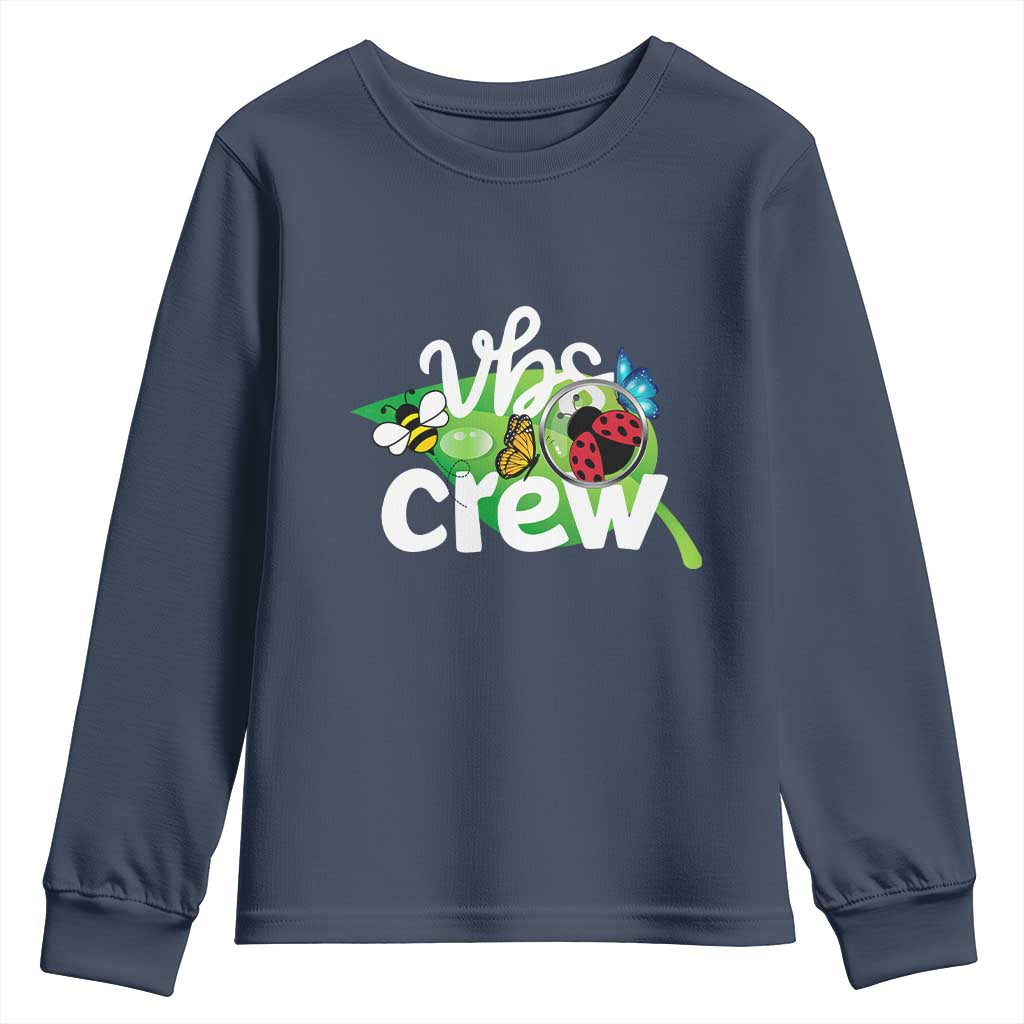 VBS Crew 2025 Youth Sweatshirt Magnified Smallest Insects Adventure Vacation Bible School Squad TS02 Navy Print Your Wear