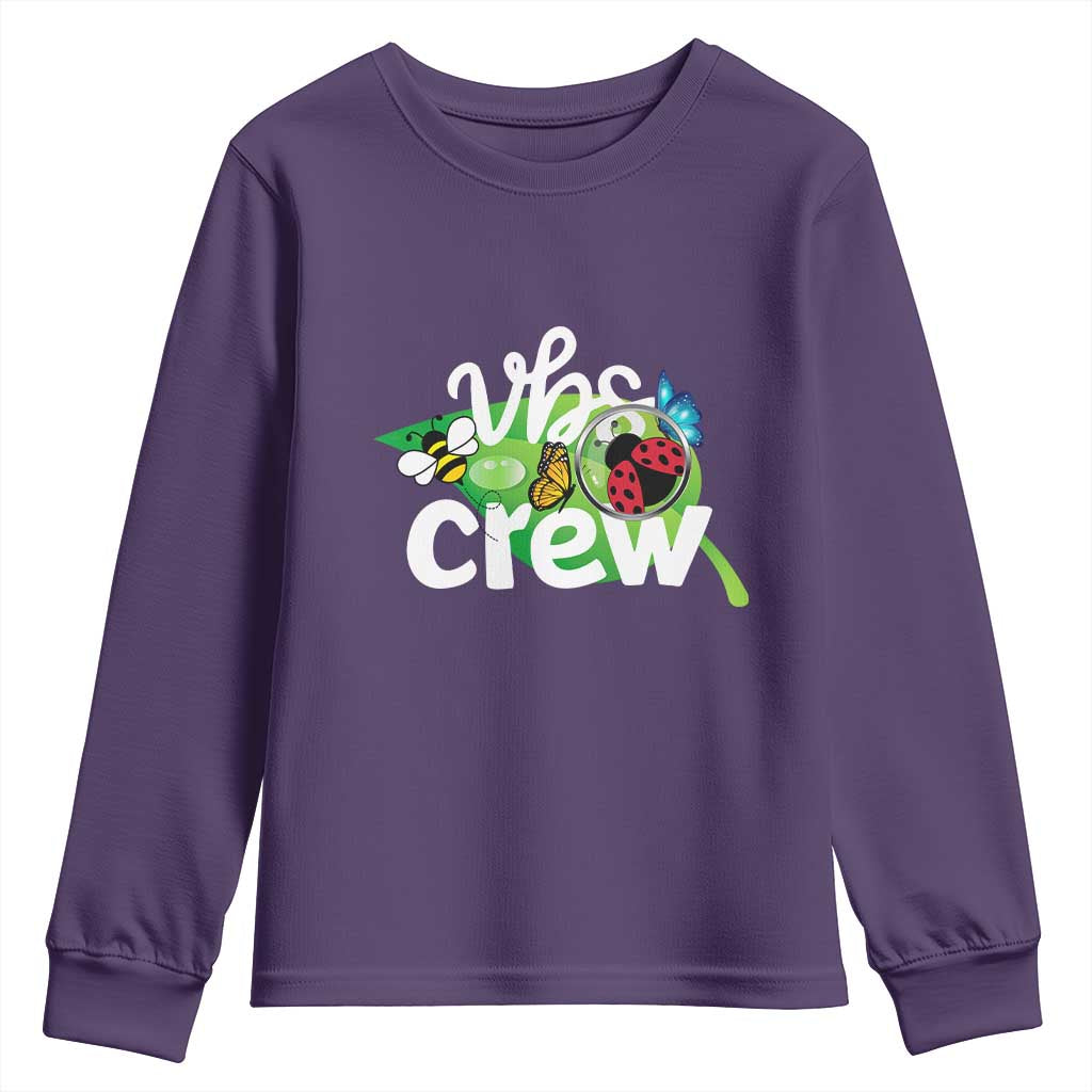 VBS Crew 2025 Youth Sweatshirt Magnified Smallest Insects Adventure Vacation Bible School Squad TS02 Purple Print Your Wear