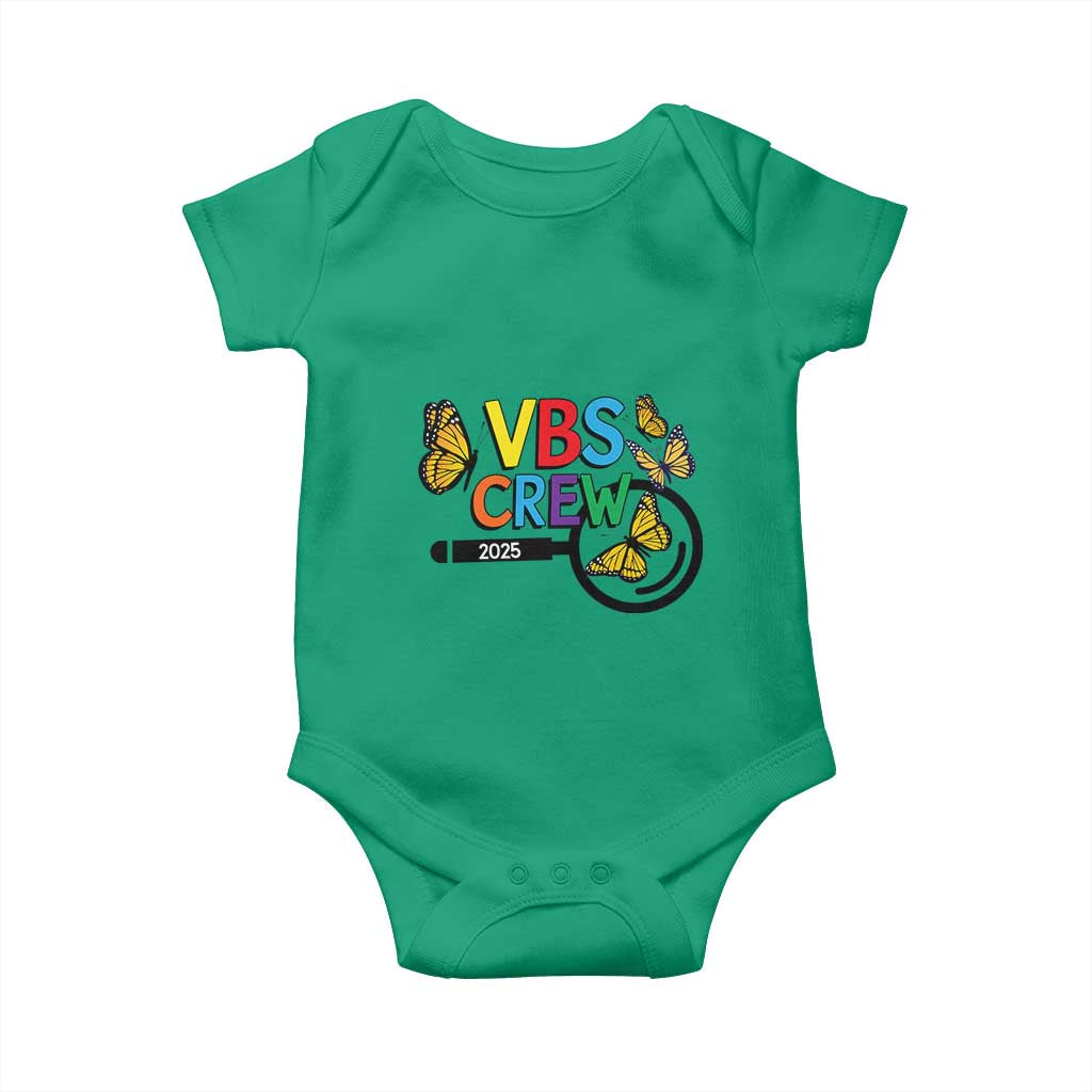 VBS 2025 Baby Onesie Magnified Vacation Bible School Butterfly VBS Team TS02 Irish Green Print Your Wear