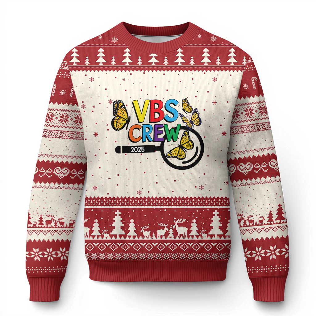 VBS 2025 Ugly Christmas Sweater Magnified Vacation Bible School Butterfly VBS Team TS02 Beige Red Print Your Wear