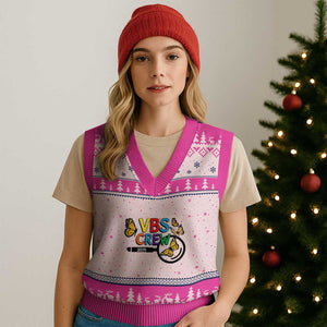 VBS 2025 V-Neck Knit Sweater Vest Magnified Vacation Bible School Butterfly VBS Team TS02 Hot Pink Print Your Wear