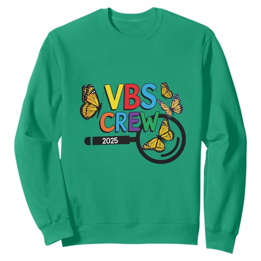 VBS 2025 Sweatshirt Magnified Vacation Bible School Butterfly VBS Team TS02 Irish Green Print Your Wear