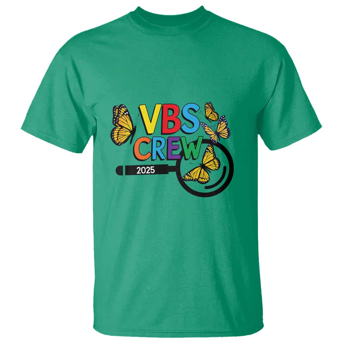 VBS 2025 T Shirt Magnified Vacation Bible School Butterfly VBS Team TS02 Irish Green Print Your Wear