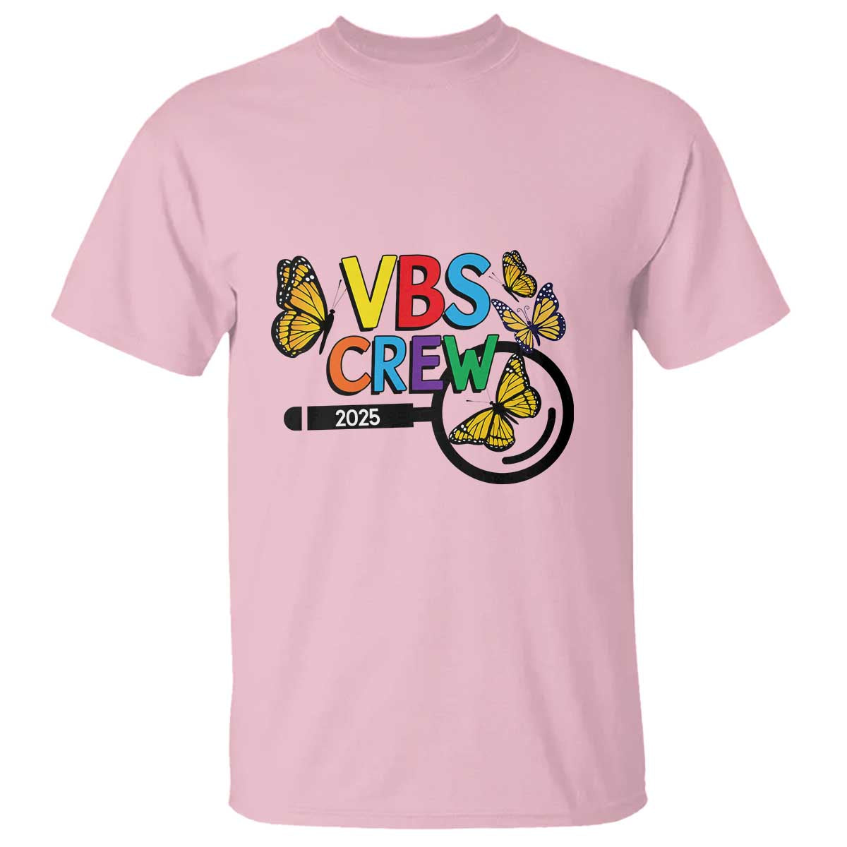 VBS 2025 T Shirt Magnified Vacation Bible School Butterfly VBS Team TS02 Light Pink Print Your Wear