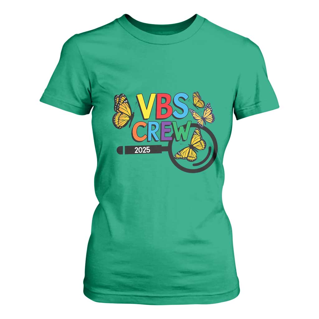 VBS 2025 T Shirt For Women Magnified Vacation Bible School Butterfly VBS Team TS02 Irish Green Print Your Wear