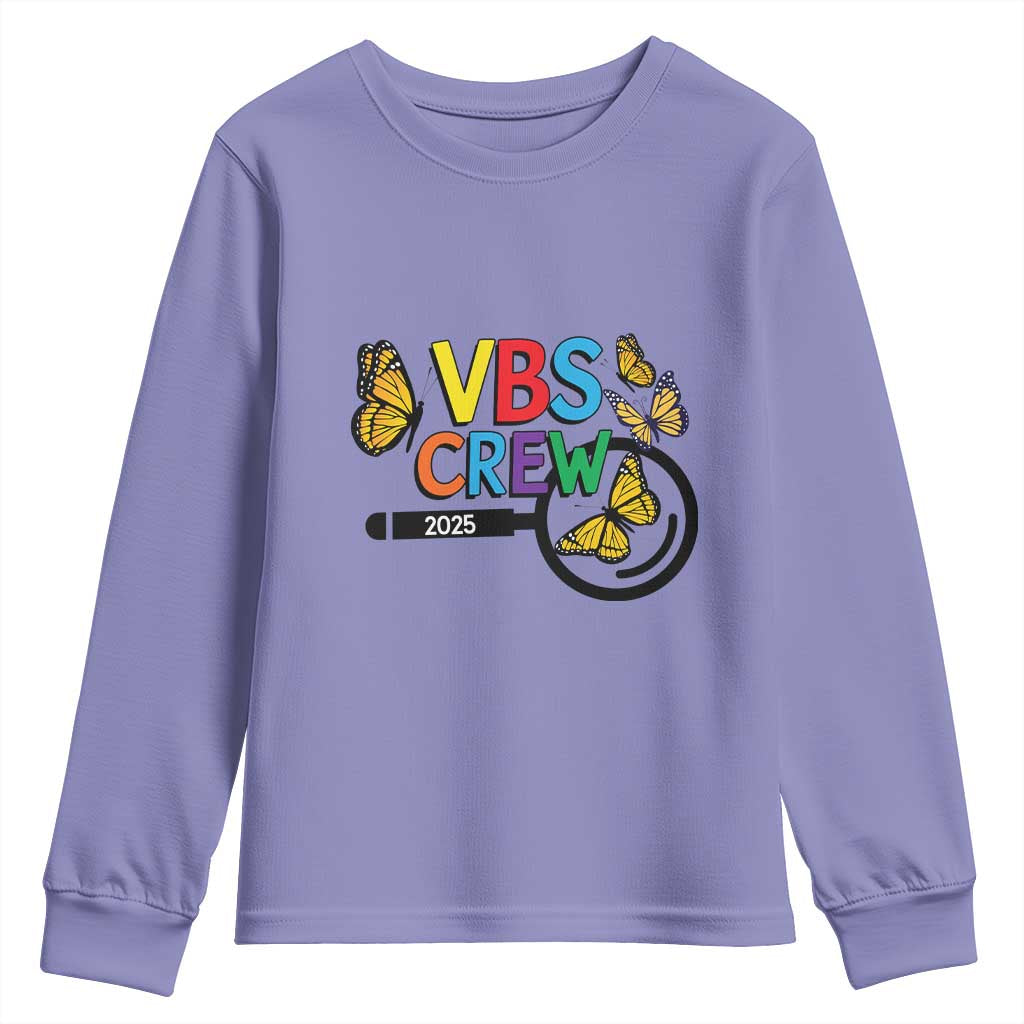 VBS 2025 Youth Sweatshirt Magnified Vacation Bible School Butterfly VBS Team TS02 Violet Print Your Wear