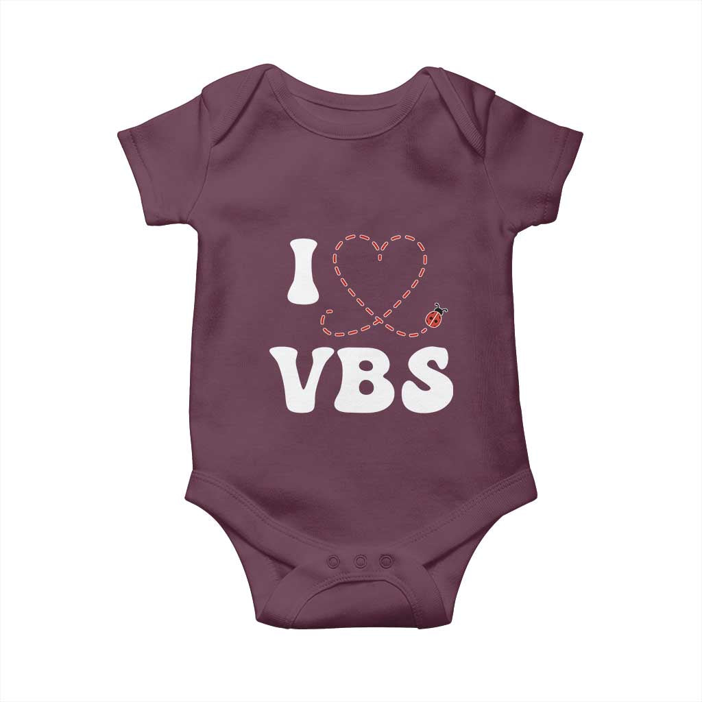 I Love VBS 2025 Baby Onesie Vacation Bible School Ladybug VBS Team TS02 Maroon Print Your Wear