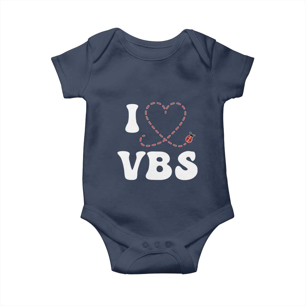 I Love VBS 2025 Baby Onesie Vacation Bible School Ladybug VBS Team TS02 Navy Print Your Wear