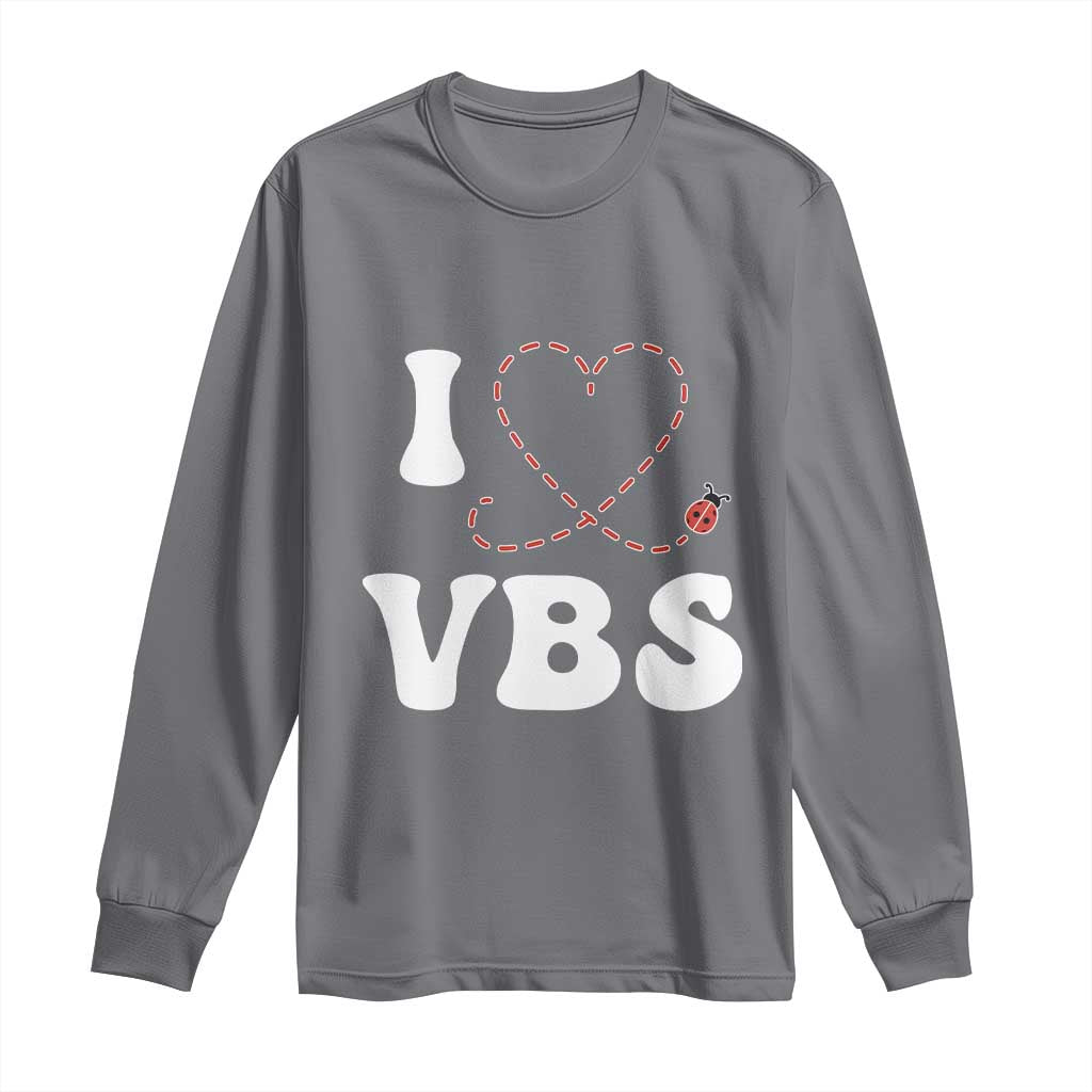 I Love VBS 2025 Long Sleeve Shirt Vacation Bible School Ladybug VBS Team TS02 Charcoal Print Your Wear