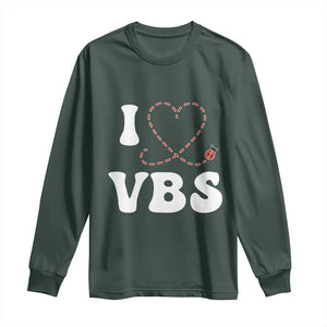 I Love VBS 2025 Long Sleeve Shirt Vacation Bible School Ladybug VBS Team TS02 Dark Forest Green Print Your Wear