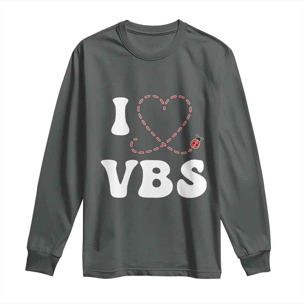 I Love VBS 2025 Long Sleeve Shirt Vacation Bible School Ladybug VBS Team TS02 Dark Heather Print Your Wear