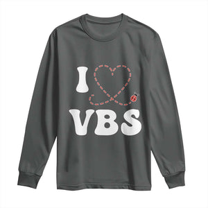 I Love VBS 2025 Long Sleeve Shirt Vacation Bible School Ladybug VBS Team TS02 Dark Heather Print Your Wear