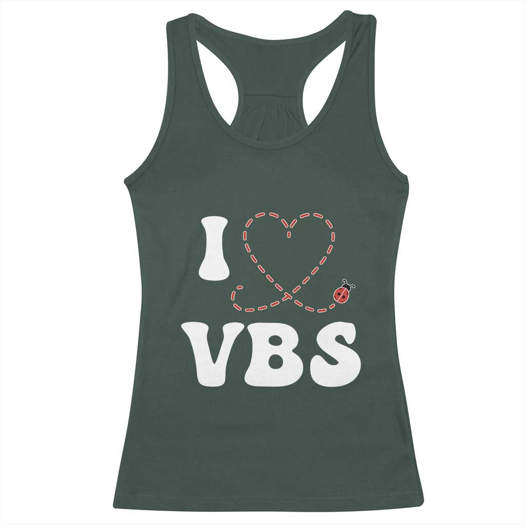 I Love VBS 2025 Racerback Tank Top Vacation Bible School Ladybug VBS Team TS02 Dark Forest Green Print Your Wear