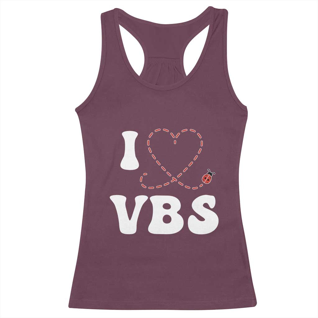 I Love VBS 2025 Racerback Tank Top Vacation Bible School Ladybug VBS Team TS02 Maroon Print Your Wear
