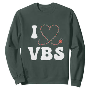 I Love VBS 2025 Sweatshirt Vacation Bible School Ladybug VBS Team TS02 Dark Forest Green Print Your Wear
