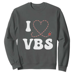 I Love VBS 2025 Sweatshirt Vacation Bible School Ladybug VBS Team TS02 Dark Heather Print Your Wear
