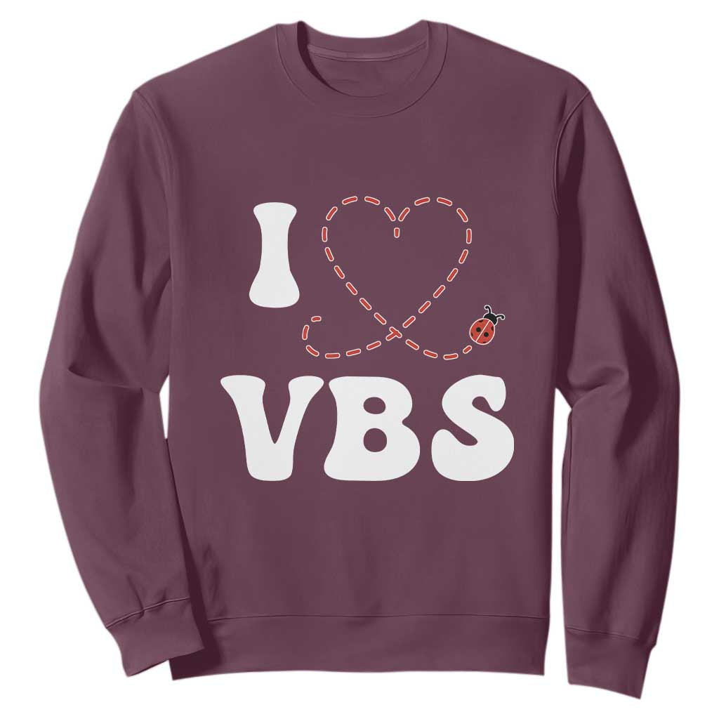 I Love VBS 2025 Sweatshirt Vacation Bible School Ladybug VBS Team TS02 Maroon Print Your Wear