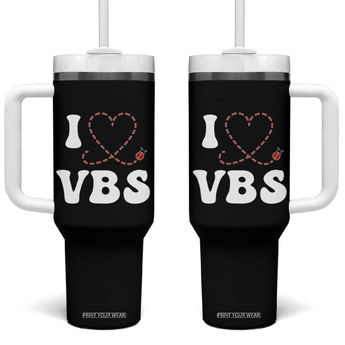 I Love VBS 2025 Tumbler With Handle Vacation Bible School Ladybug VBS Team TS02 One Size: 40 oz Black Print Your Wear