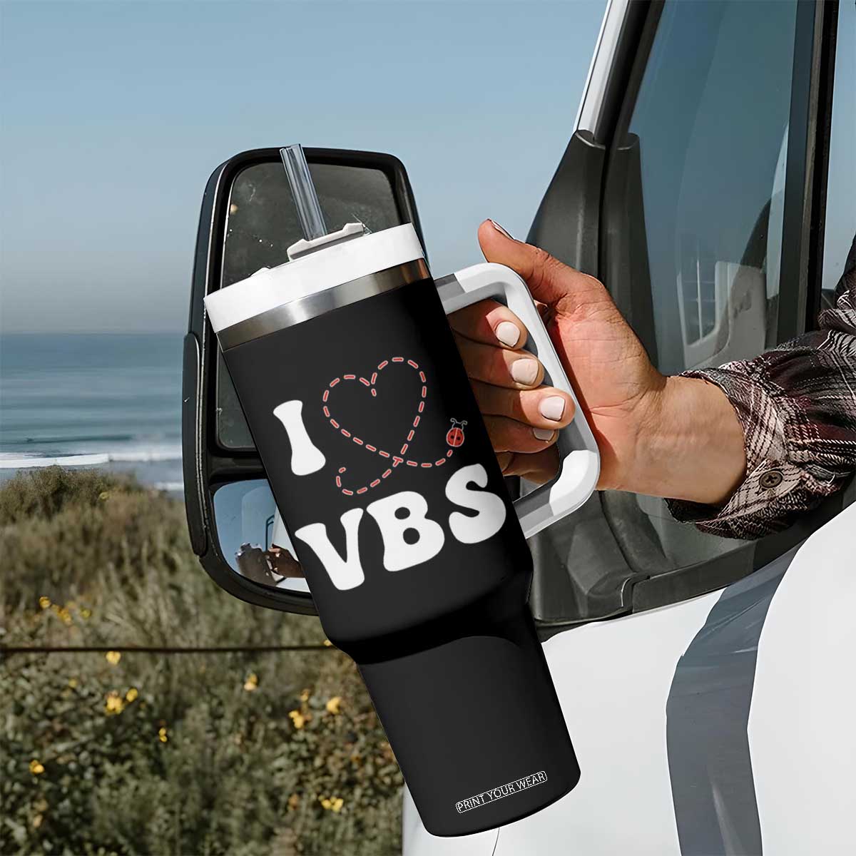 I Love VBS 2025 Tumbler With Handle Vacation Bible School Ladybug VBS Team TS02 Print Your Wear