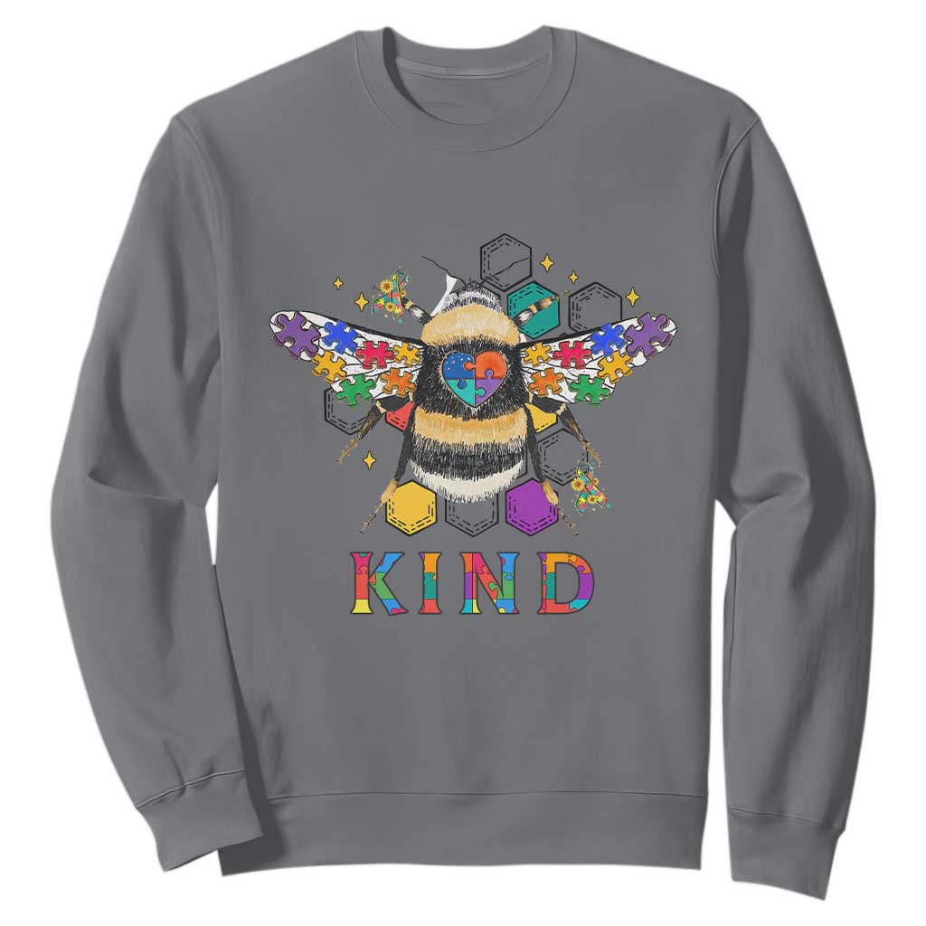 Bee Autism Awareness Sweatshirt Be Kind Bumblebee Spectrum Ribbon Puzzle Piece TS02 Charcoal Printyourwear
