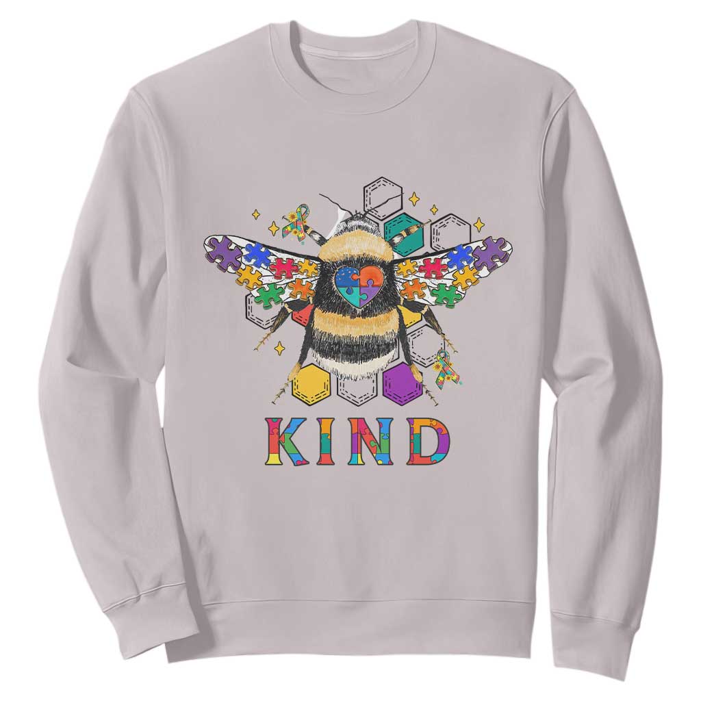 Bee Autism Awareness Sweatshirt Be Kind Bumblebee Spectrum Ribbon Puzzle Piece TS02 Ice Gray Printyourwear