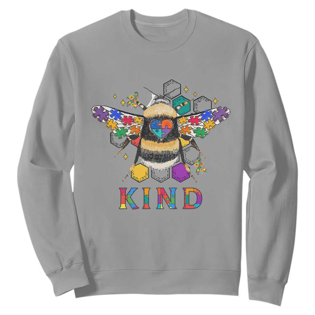 Bee Autism Awareness Sweatshirt Be Kind Bumblebee Spectrum Ribbon Puzzle Piece TS02 Sport Gray Printyourwear