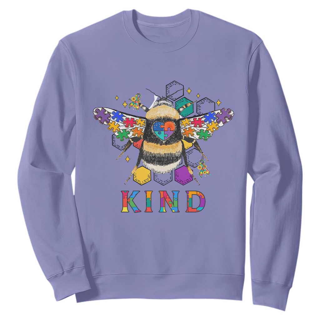 Bee Autism Awareness Sweatshirt Be Kind Bumblebee Spectrum Ribbon Puzzle Piece TS02 Violet Printyourwear