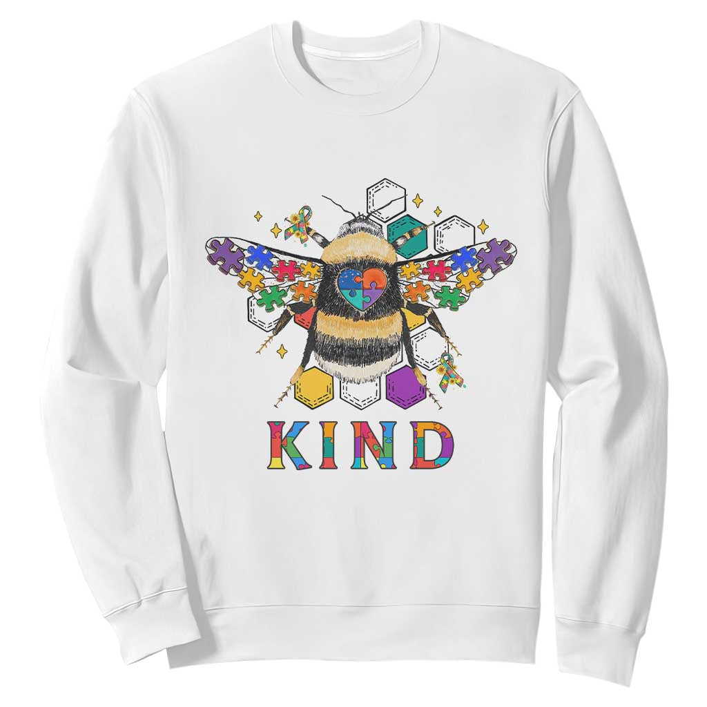 Bee Autism Awareness Sweatshirt Be Kind Bumblebee Spectrum Ribbon Puzzle Piece TS02 White Printyourwear