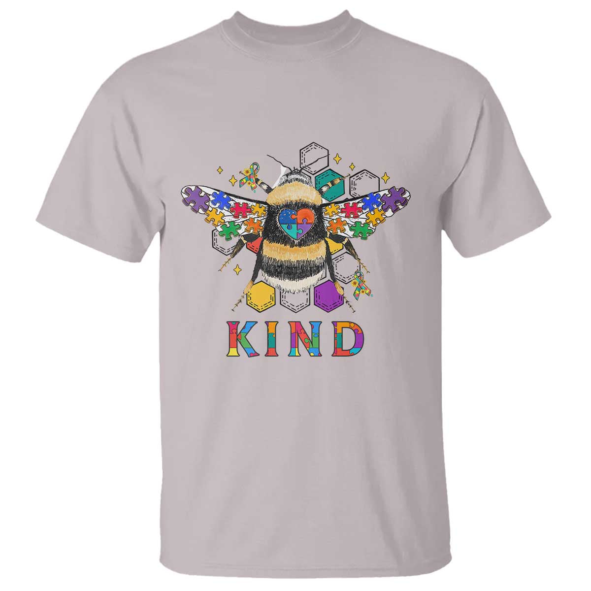 Bee Autism Awareness T Shirt Be Kind Bumblebee Spectrum Ribbon Puzzle Piece TS02 Ice Gray Printyourwear