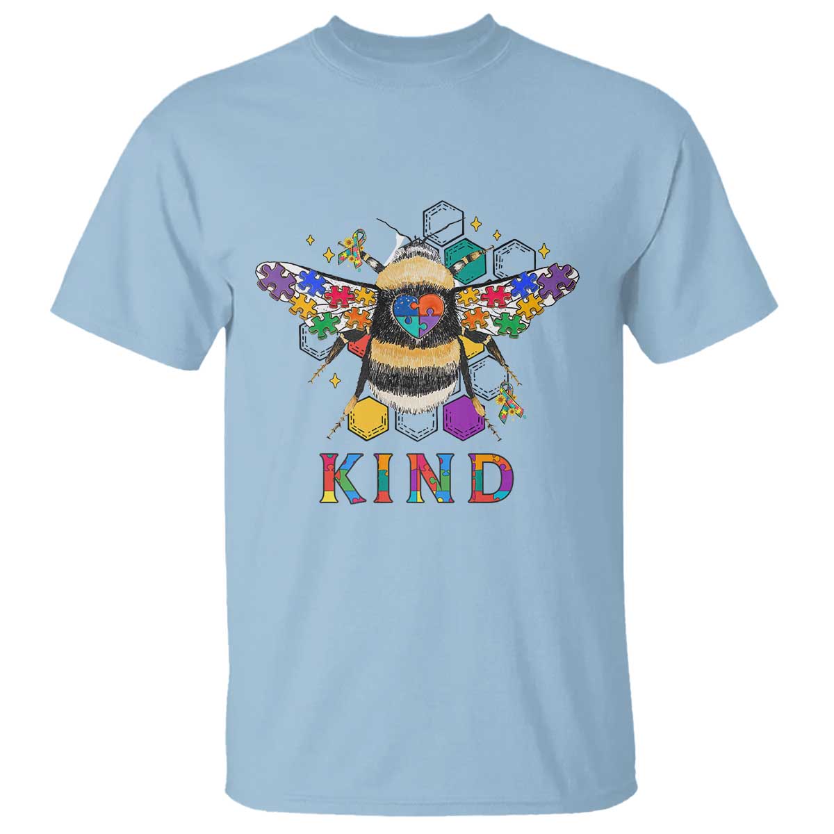 Bee Autism Awareness T Shirt Be Kind Bumblebee Spectrum Ribbon Puzzle Piece TS02 Light Blue Printyourwear