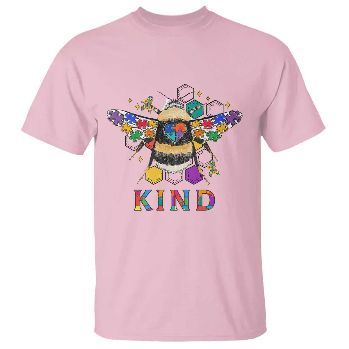 Bee Autism Awareness T Shirt Be Kind Bumblebee Spectrum Ribbon Puzzle Piece TS02 Light Pink Printyourwear