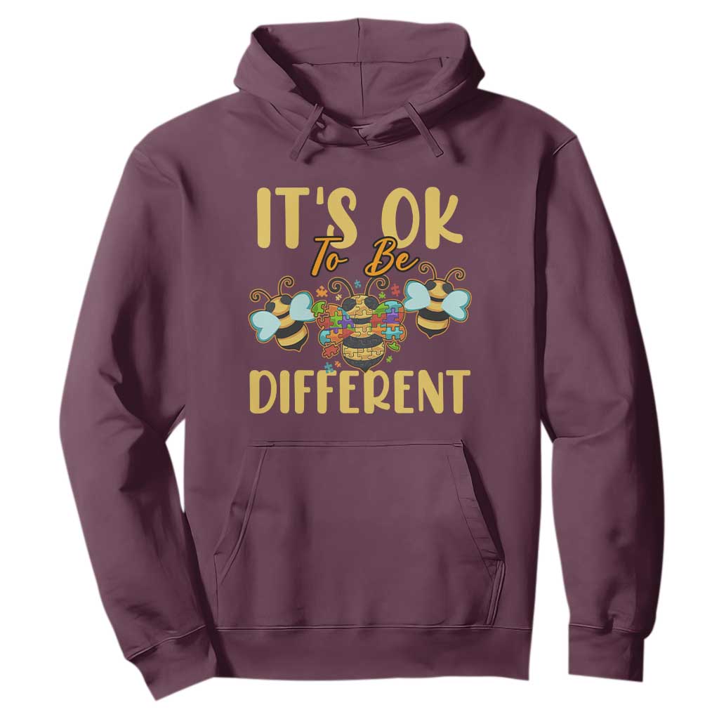 Bee Autism Awareness Hoodie It's Ok To Be Different Spectrum Puzzle Piece TS02 Maroon Printyourwear