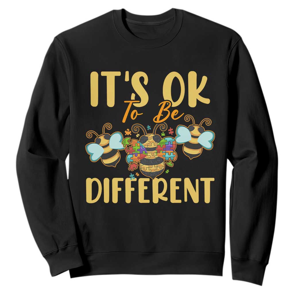 Bee Autism Awareness Sweatshirt It's Ok To Be Different Spectrum Puzzle Piece TS02 Black Printyourwear