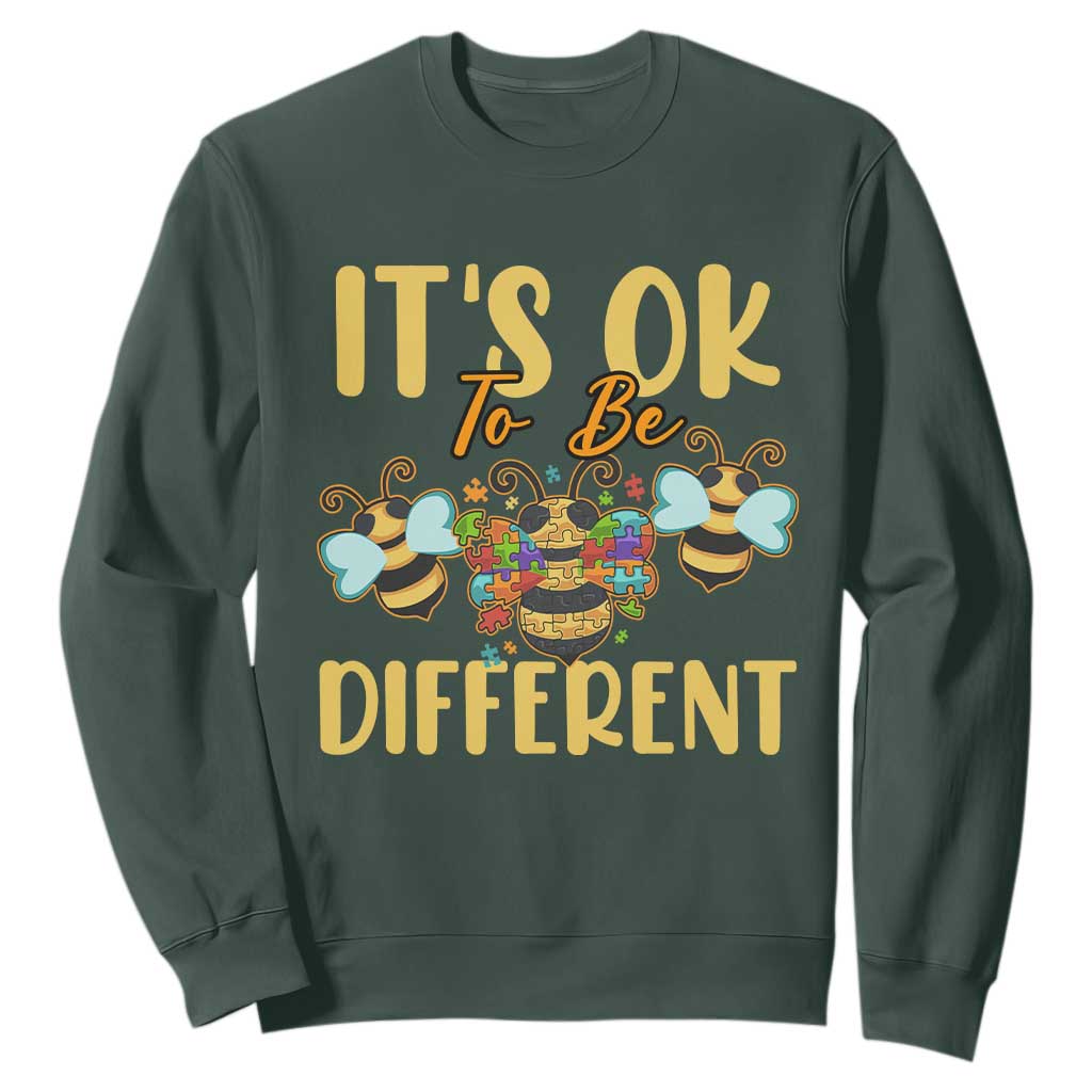 Bee Autism Awareness Sweatshirt It's Ok To Be Different Spectrum Puzzle Piece TS02 Dark Forest Green Printyourwear