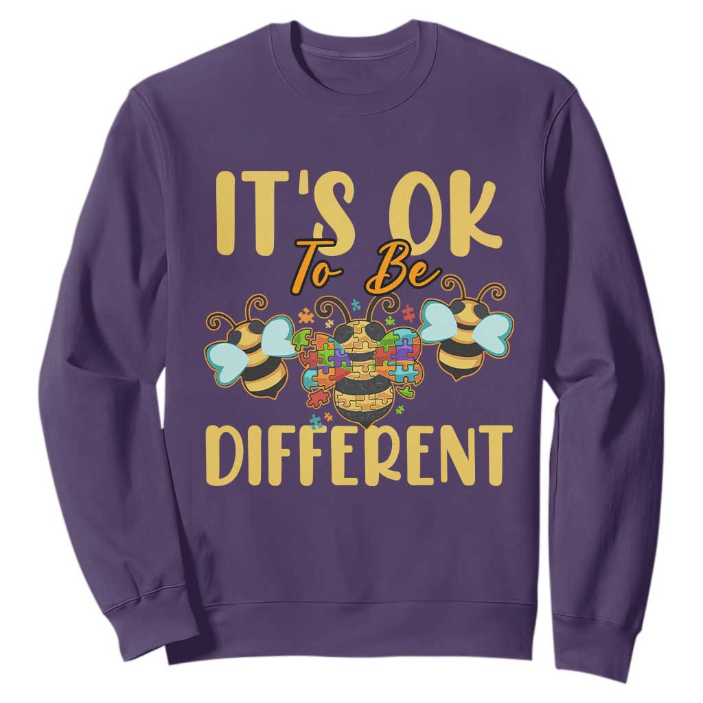 Bee Autism Awareness Sweatshirt It's Ok To Be Different Spectrum Puzzle Piece TS02 Purple Printyourwear