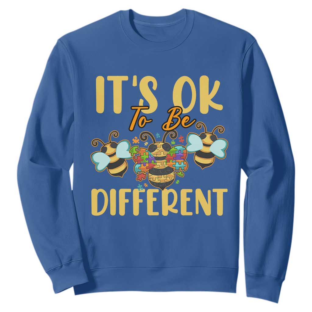 Bee Autism Awareness Sweatshirt It's Ok To Be Different Spectrum Puzzle Piece TS02 Royal Blue Printyourwear