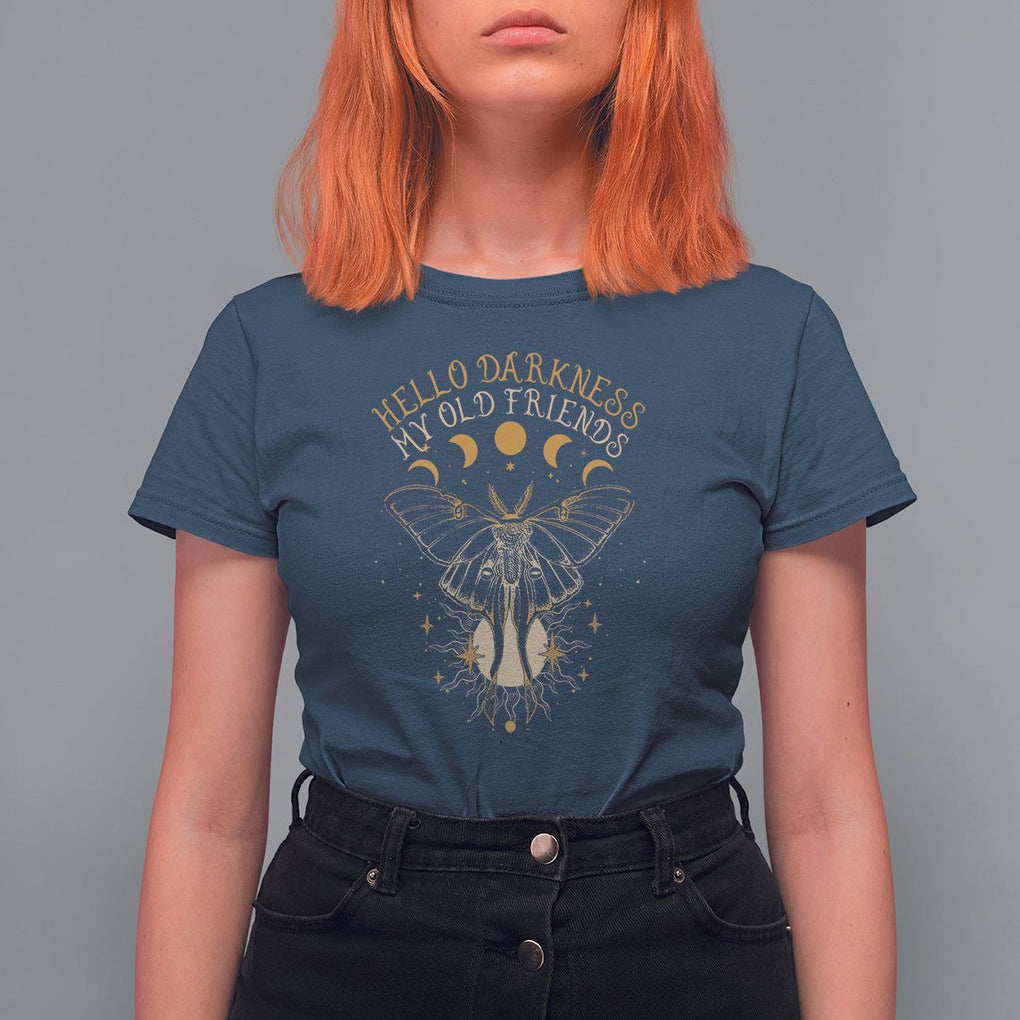 Moth T Shirt For Women Hello Darkness My Old Friend Sound Of Silence Starry Luna Moth Actias Luna Mystic Alchemy Moth Spirit Animal Celestial Shirt for Women, Moth T-shirt, Spiritual Shirt, TS02 Navy Printyourwear