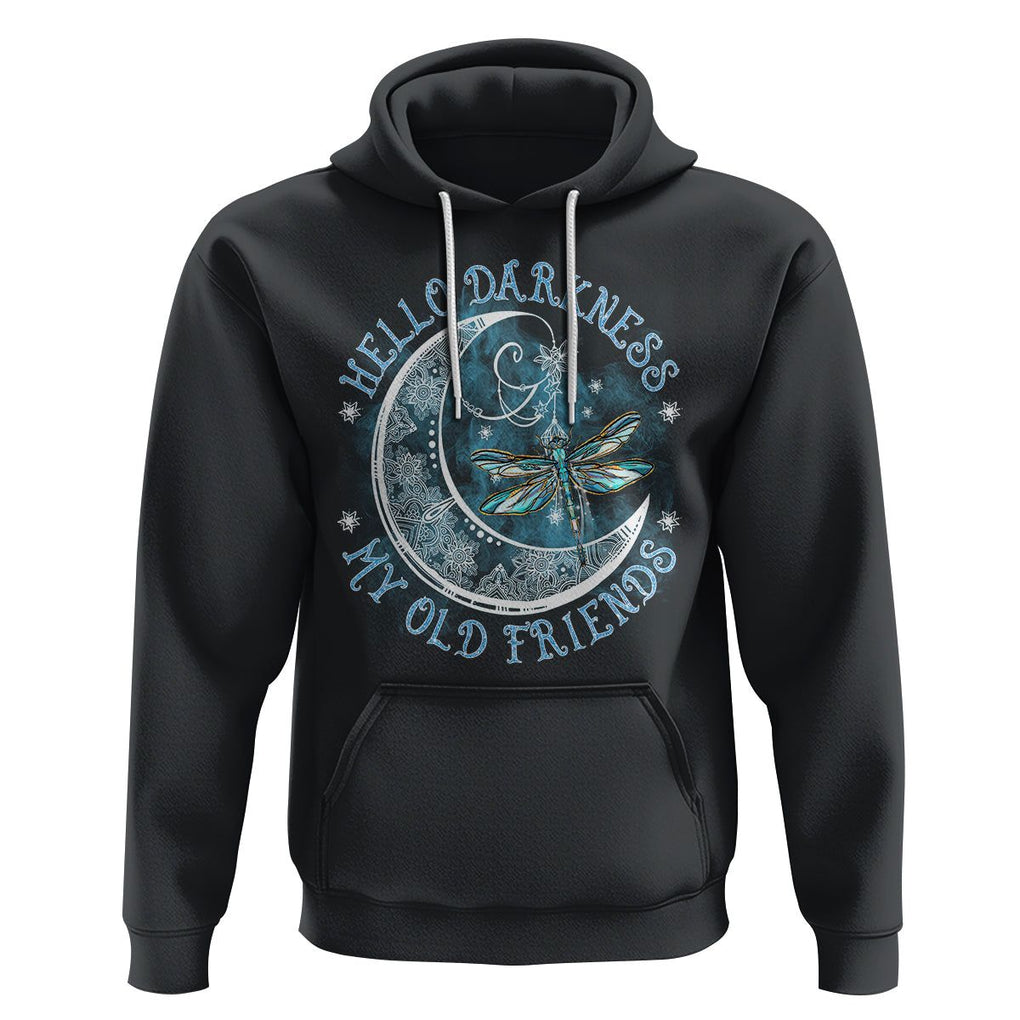 Dragonfly Hoodie Hello Darkness My Old Friend Sound Of Silence Moon and Dragonfly Mandala Mystic Peaceful Meditation Shirt for Women, Dragonfly T-shirt, Dragonfly Gift, Insect Lover Shirt TS02 Black Printyourwear