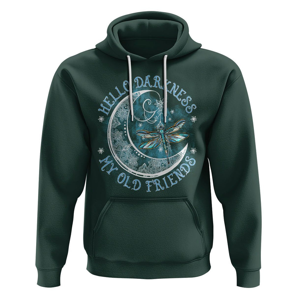 Dragonfly Hoodie Hello Darkness My Old Friend Sound Of Silence Moon and Dragonfly Mandala Mystic Peaceful Meditation Shirt for Women, Dragonfly T-shirt, Dragonfly Gift, Insect Lover Shirt TS02 Dark Forest Green Printyourwear