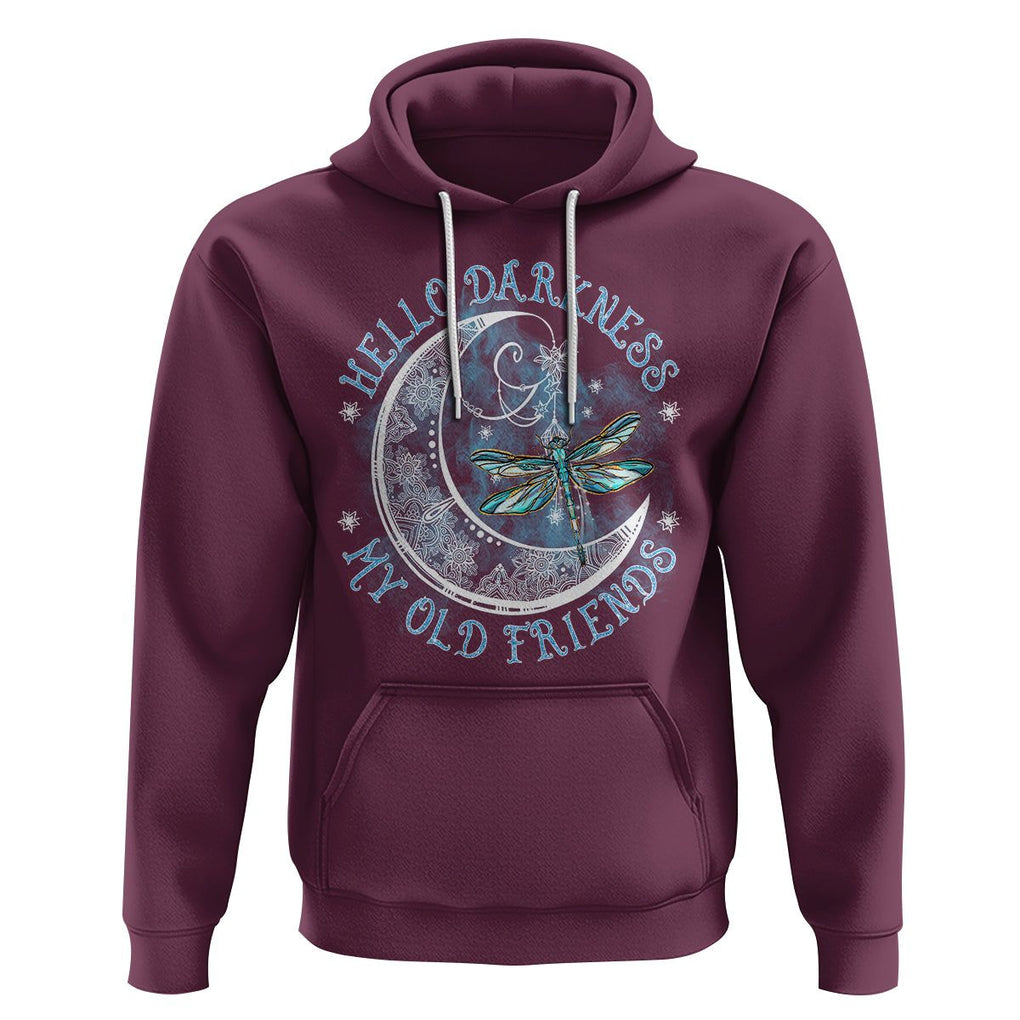 Dragonfly Hoodie Hello Darkness My Old Friend Sound Of Silence Moon and Dragonfly Mandala Mystic Peaceful Meditation Shirt for Women, Dragonfly T-shirt, Dragonfly Gift, Insect Lover Shirt TS02 Maroon Printyourwear