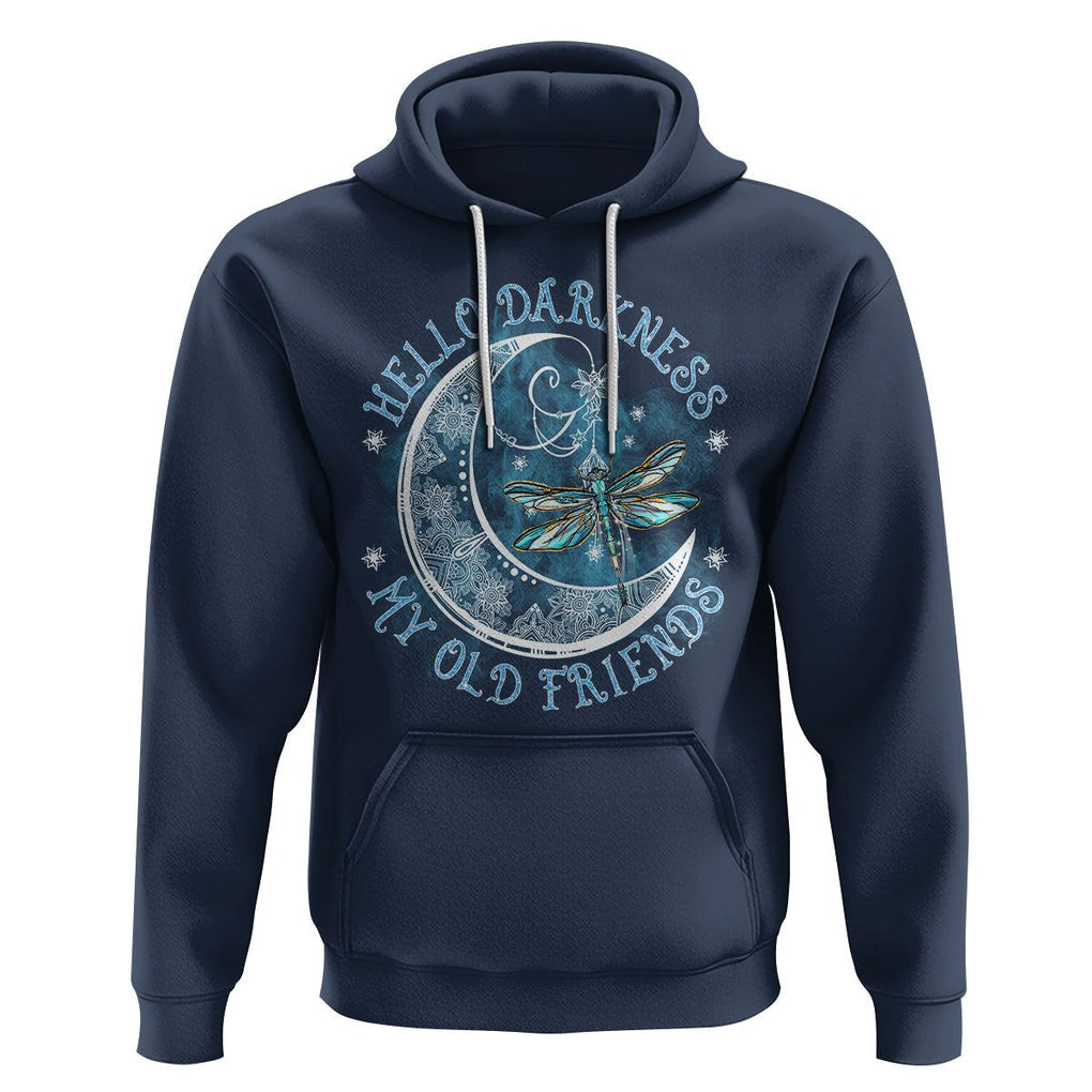 Dragonfly Hoodie Hello Darkness My Old Friend Sound Of Silence Moon and Dragonfly Mandala Mystic Peaceful Meditation Shirt for Women, Dragonfly T-shirt, Dragonfly Gift, Insect Lover Shirt TS02 Navy Printyourwear